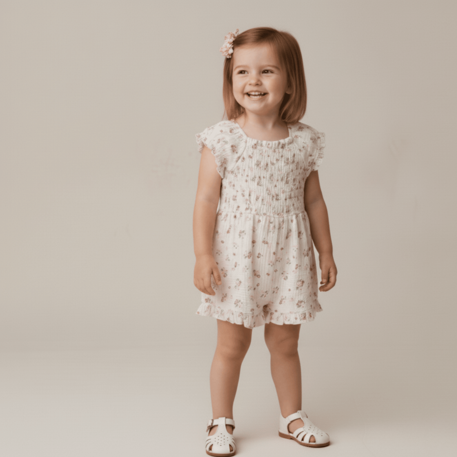 Organic Smocked Jumpsuit - Blush Floral - Dress, Baby & Toddler Clothing, One-piece garment, Day Dress, Ruffle | Everetts Place