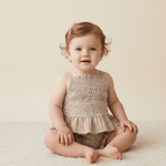 Organic Smocked Top And Bloomer Set - Caramel Check - Baby & Toddler Clothing, Dress, Textile, Child, One-piece garment | Everetts Place