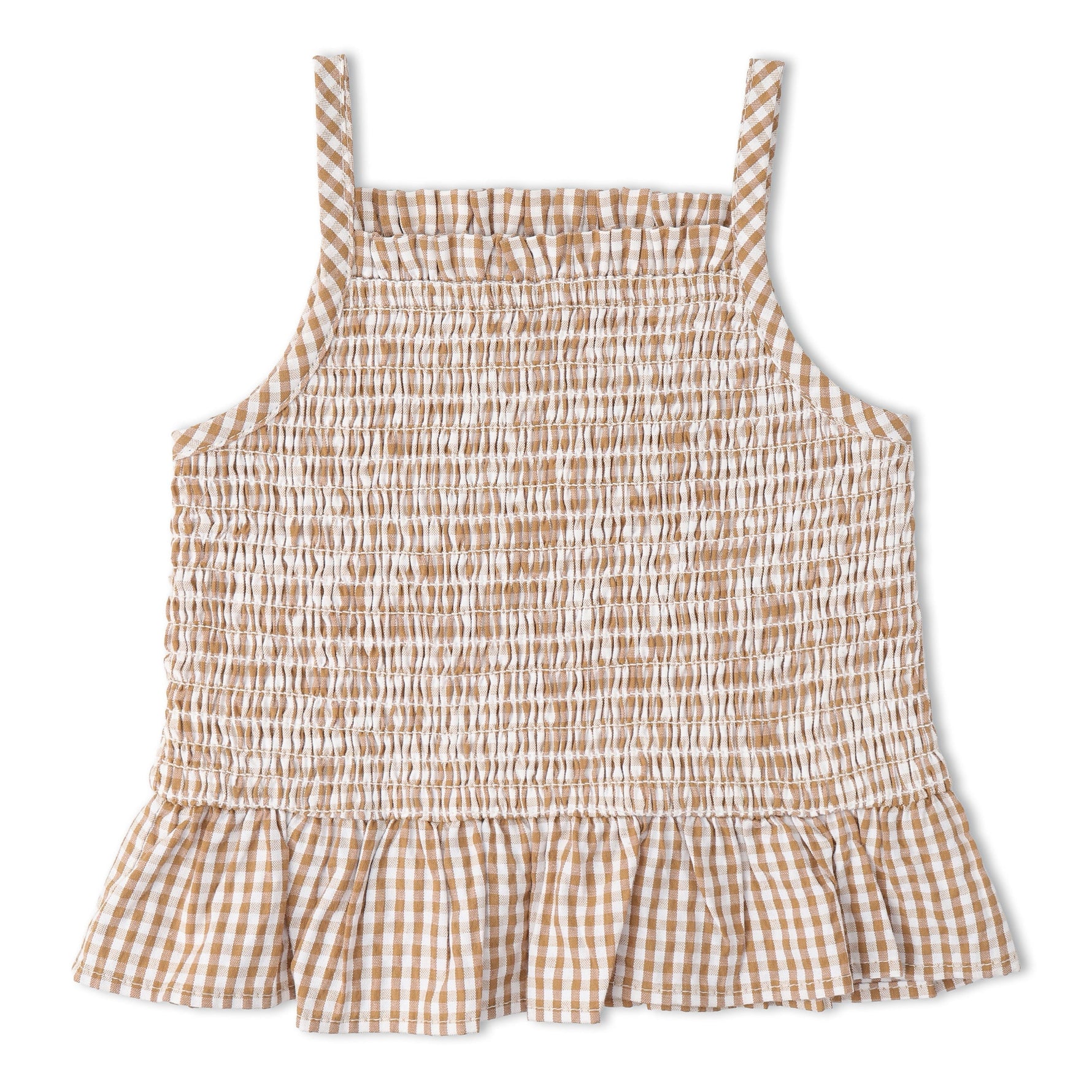 Makemake Organics Organic Smocked Top And Bloomer Set - Caramel Check