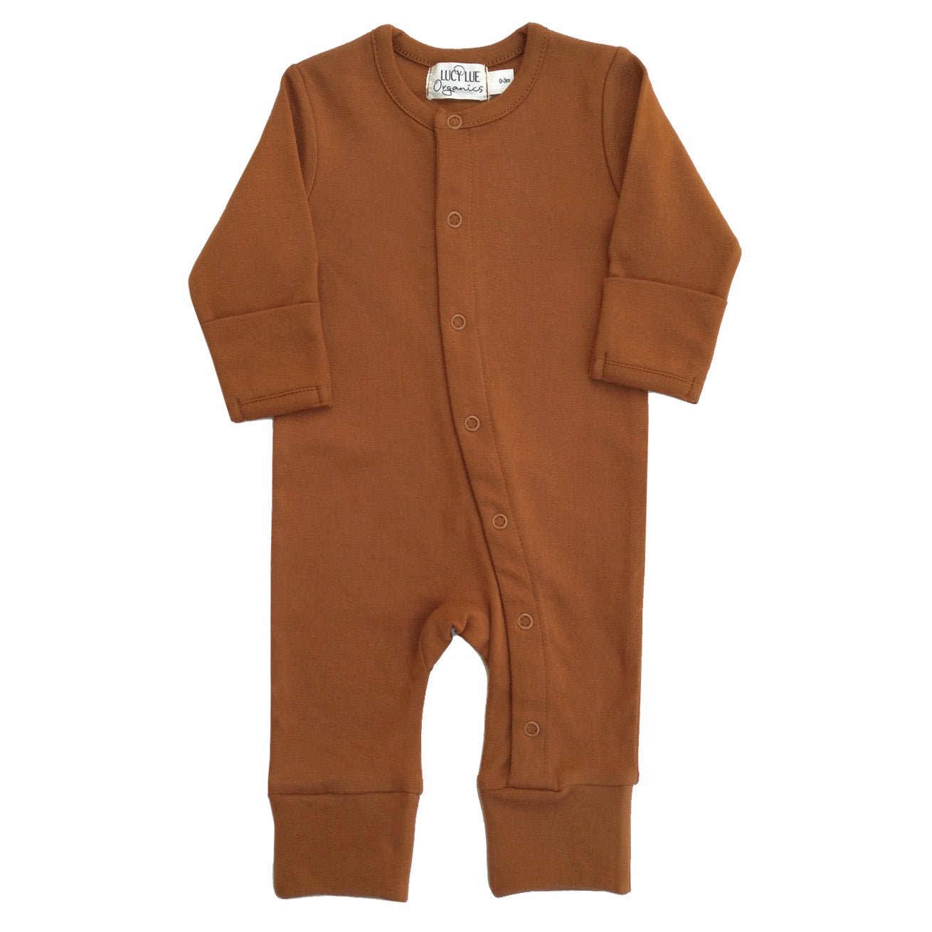 organic snap baby romper | long sleeve one piece outfit - Brown, Button, Overall, Cardigan, Clothing | Everetts Place