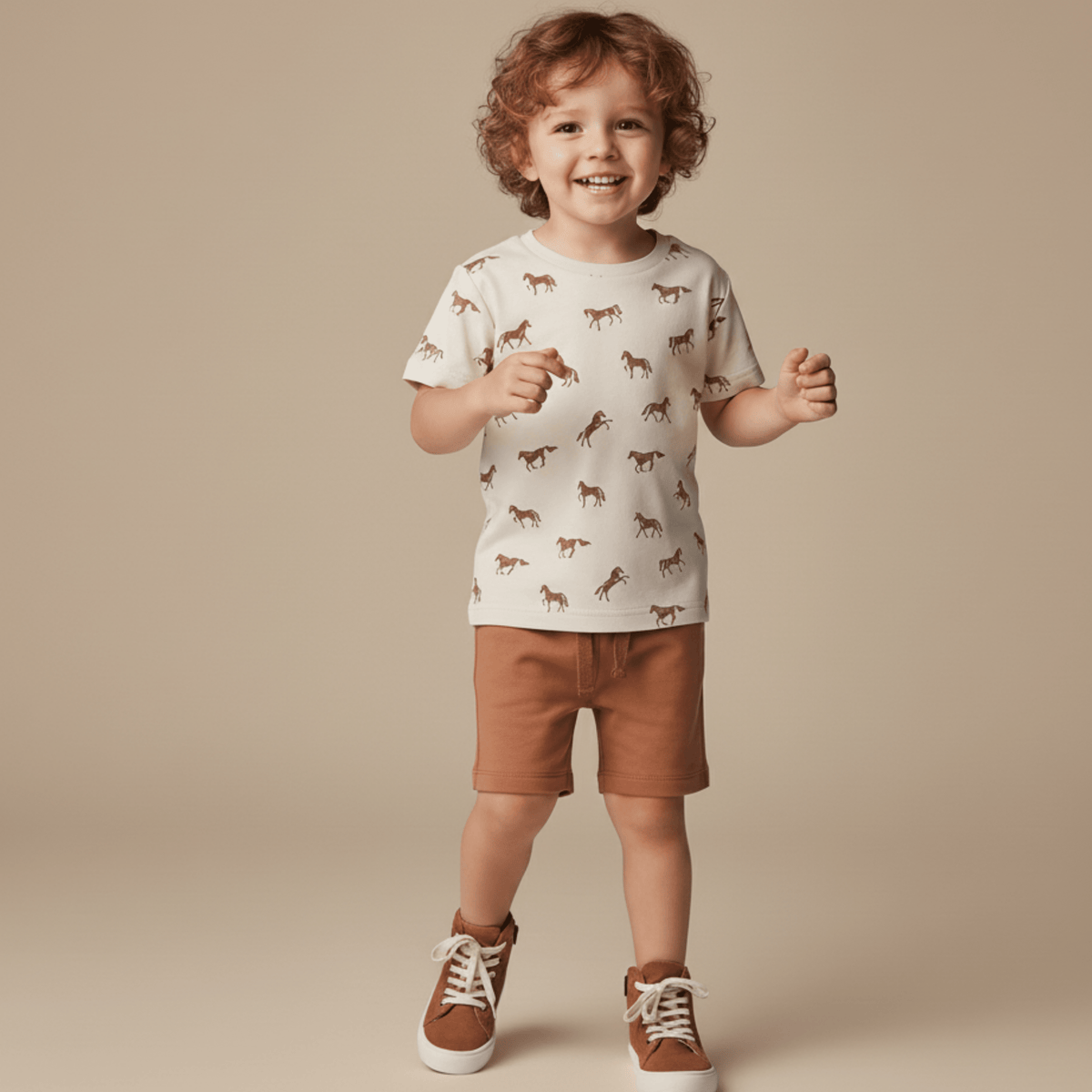Organic Tee & Shorts Set - Horses - Sleeve, Neck, Child, Baby & Toddler Clothing, Waist | Everetts Place