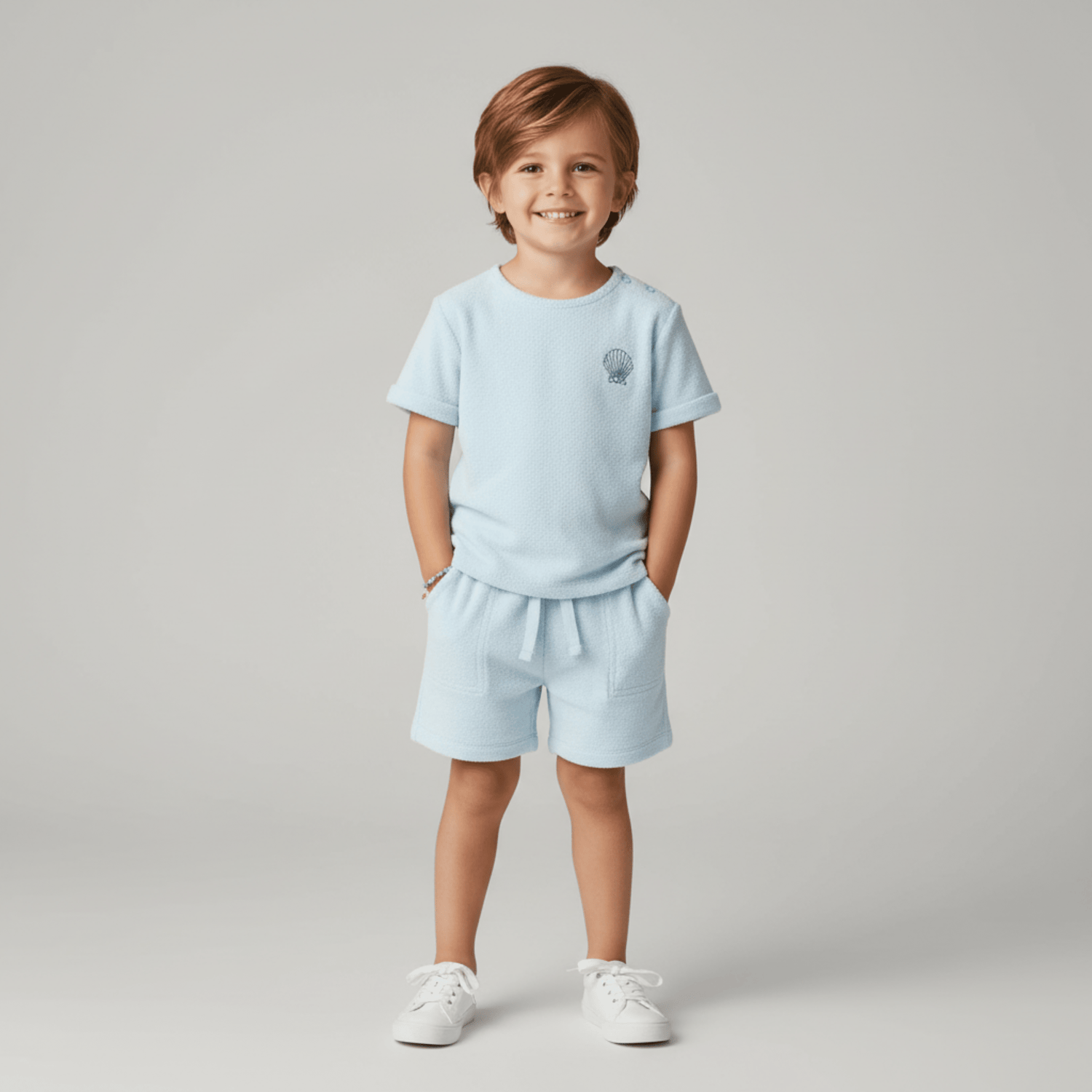 Organic Terry Tee & Shorts Set - Light Blue - Sleeve, White, Shorts, Neck, Baby & Toddler Clothing | Everetts Place
