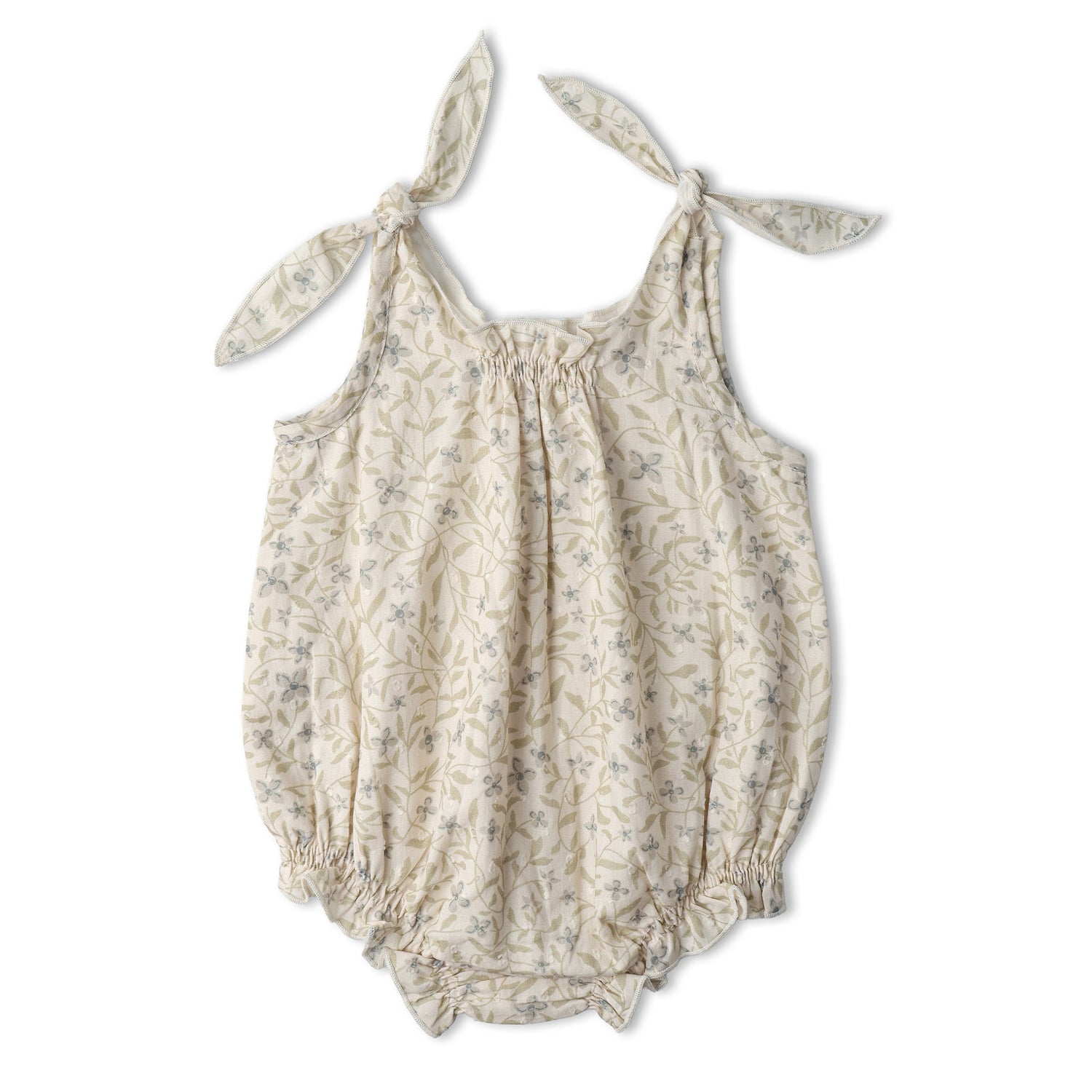 Makemake Organics Organic Tie Shoulder Bubble Romper - Bluebelle