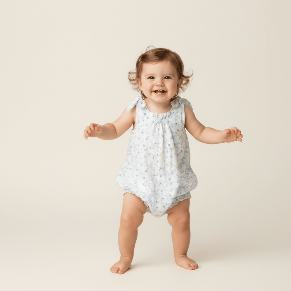 Makemake Organics Organic Tie Shoulder Bubble Romper - Ivy Floral