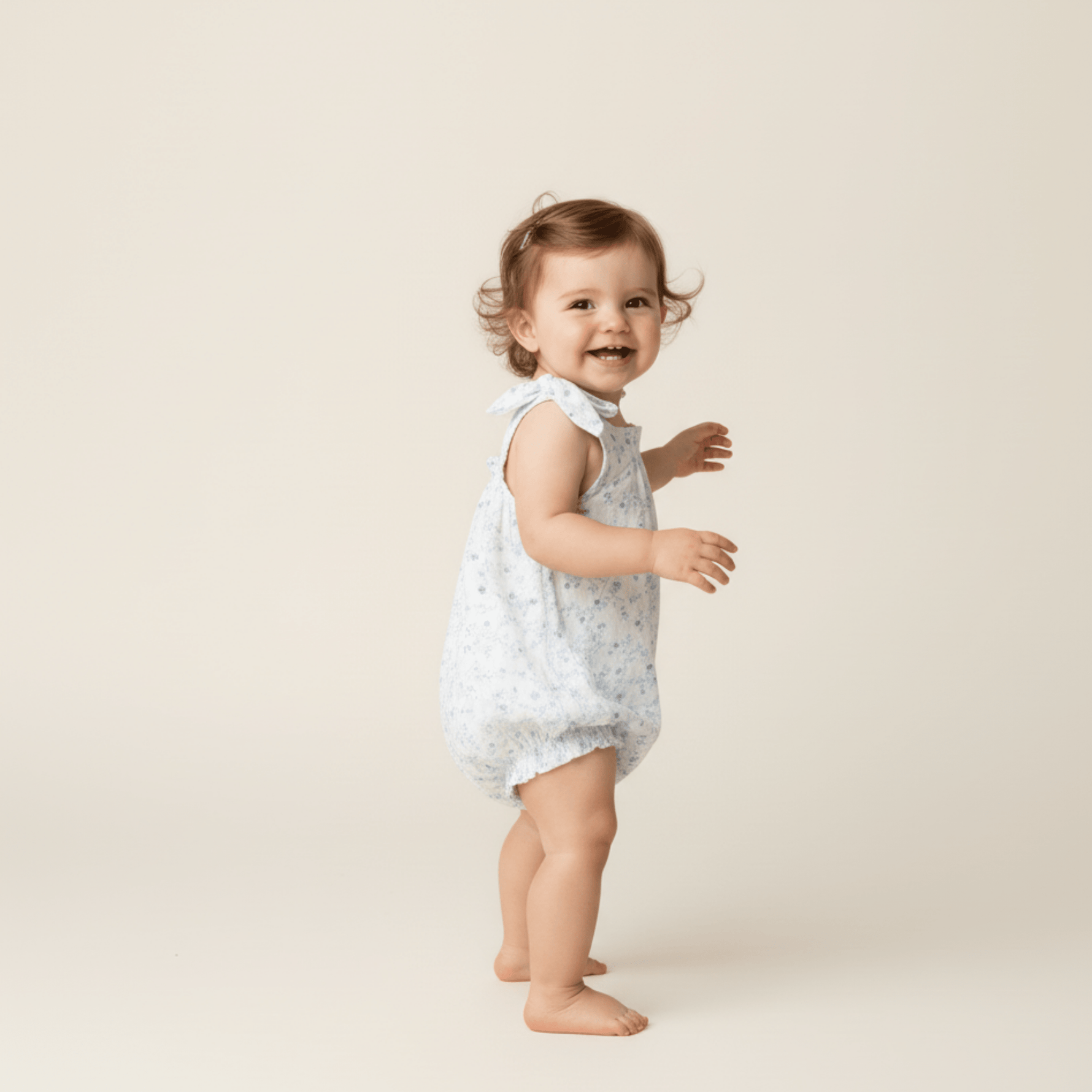 Makemake Organics Organic Tie Shoulder Bubble Romper - Ivy Floral