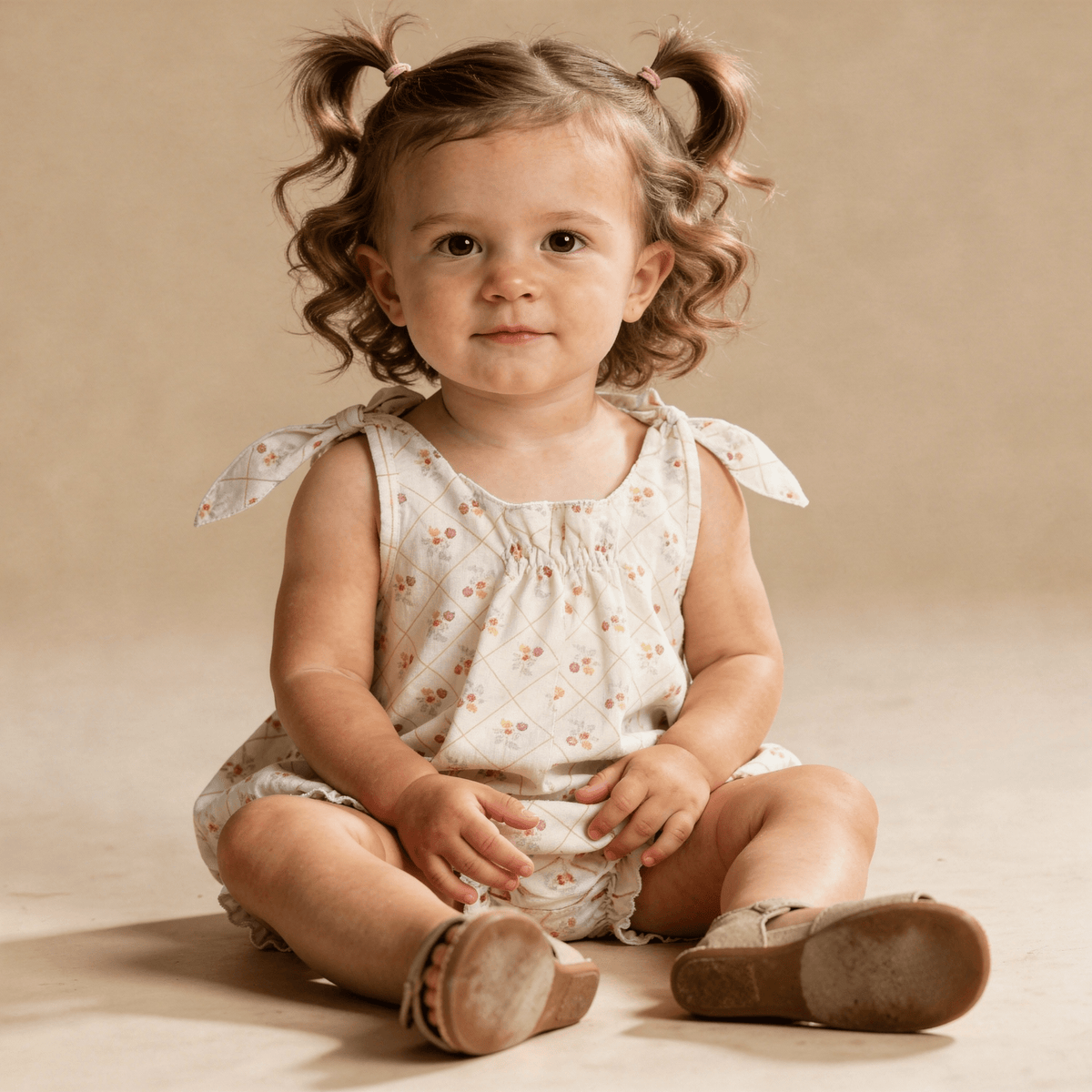 Organic Tie Shoulder Bubble Romper - Spring Weave - Skin, Baby & Toddler Clothing, Dress, Brown, Child | Everetts Place