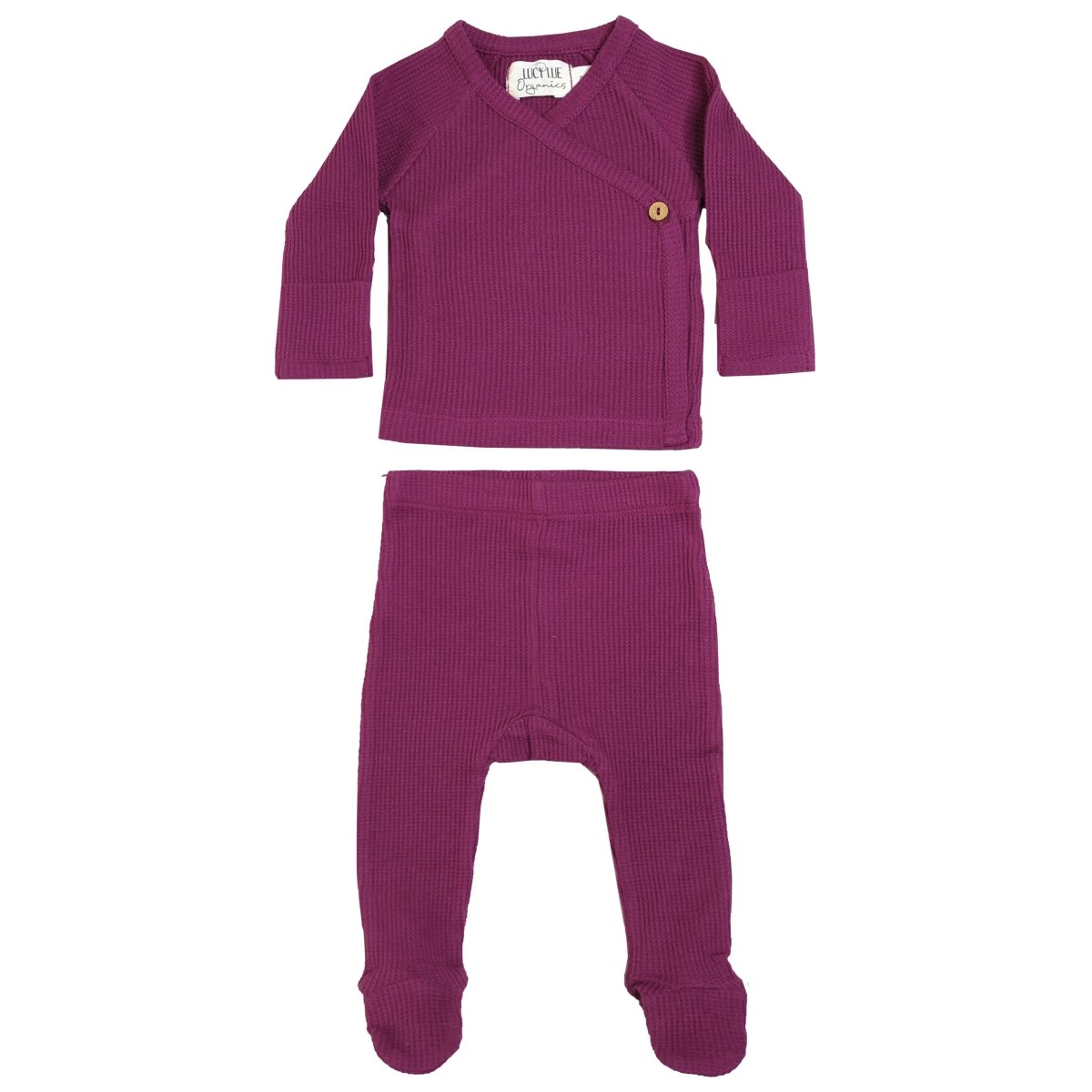 LUCY LUE ORGANICS Organic Waffle Kimono Top & Footed Pant Set | Berry - Everetts Place Boutique - 