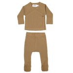 LUCY LUE ORGANICS Organic Waffle Kimono Top & Footed Pant Set | Camel - Everetts Place Boutique - 