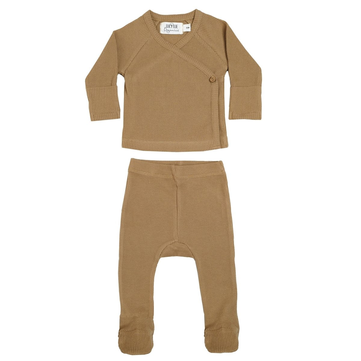 LUCY LUE ORGANICS Organic Waffle Kimono Top & Footed Pant Set | Camel - Everetts Place Boutique - 