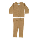 LUCY LUE ORGANICS Organic Waffle Newborn Top & Pant Set | Camel - Everetts Place Boutique - 
