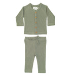 LUCY LUE ORGANICS Organic Waffle Newborn Top & Pant Set | Moss - Everetts Place Boutique - 