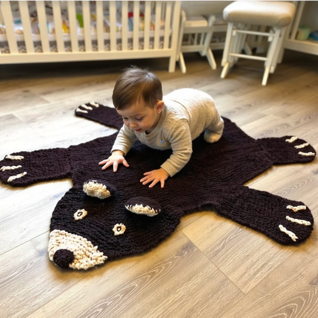 Finn + Emma Organic Wool Play Mat + Nursery Rug | Brown Bear - 