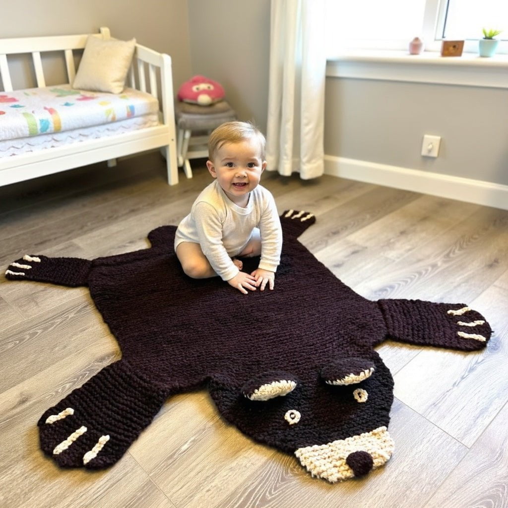 Finn + Emma Organic Wool Play Mat + Nursery Rug | Brown Bear - 