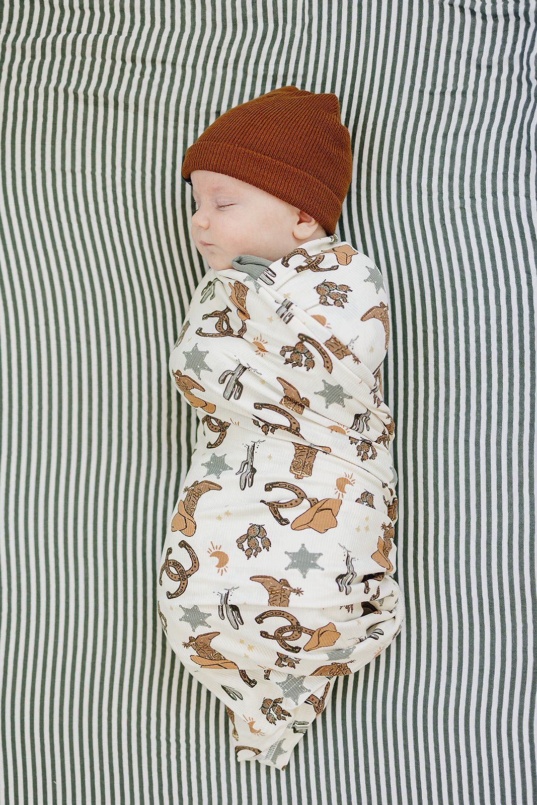 Mebie Baby Outlaw Cowboy Ribbed Bamboo Stretch Swaddle Mebie Baby Neutral Colors - 