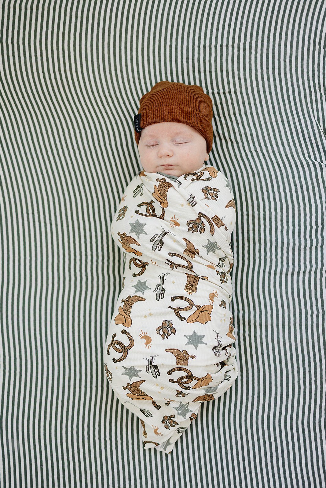 Mebie Baby Outlaw Cowboy Ribbed Bamboo Stretch Swaddle Mebie Baby Neutral Colors - 