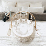 Finn + Emma Oval Boho Chic Play Mat with Macramé Fringe Machine Washable Organic Cotton for Infants Up to Nine Months - 