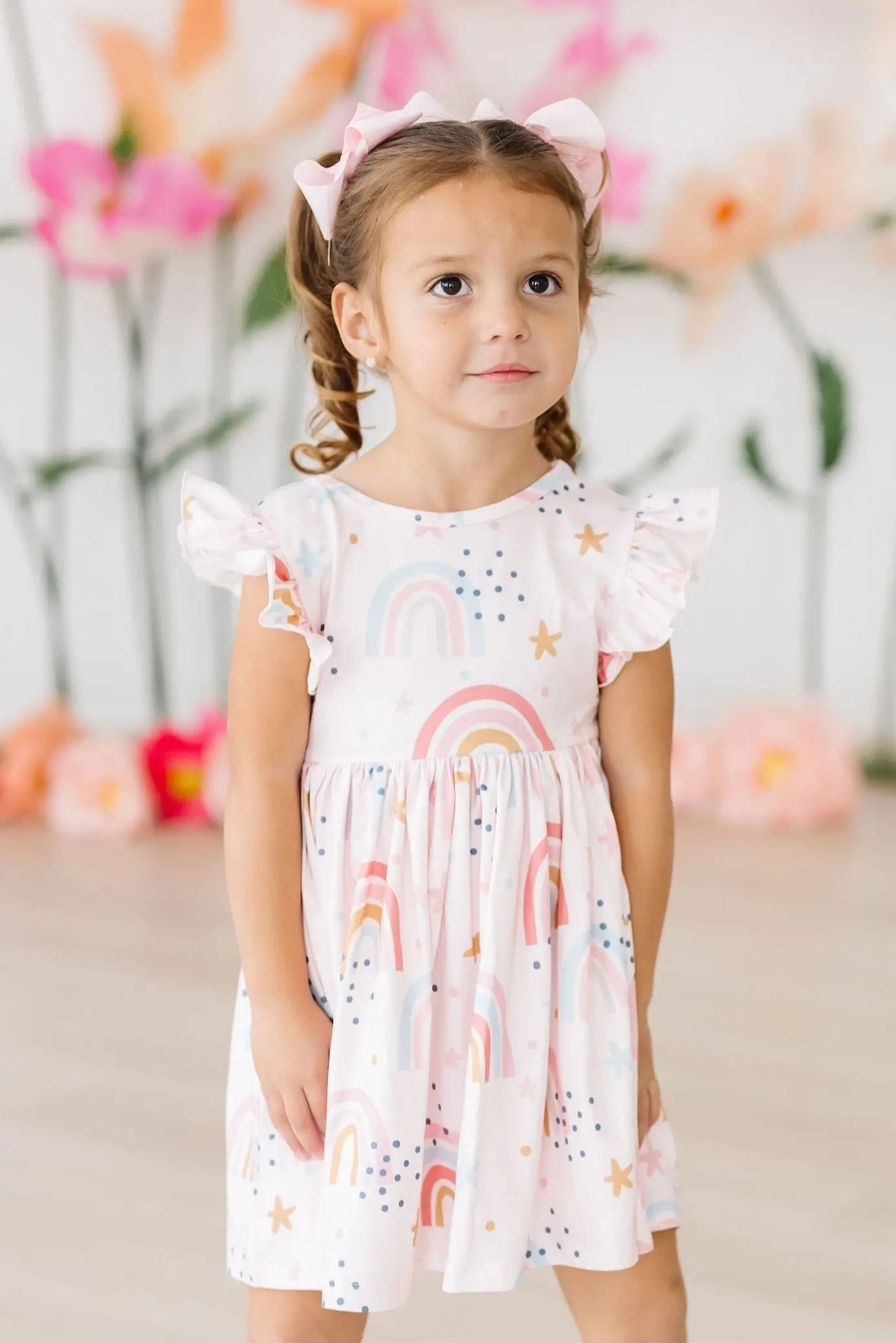 Mila & Rose ® Over the Rainbow Flutter Sleeve Twirl Dress - 
