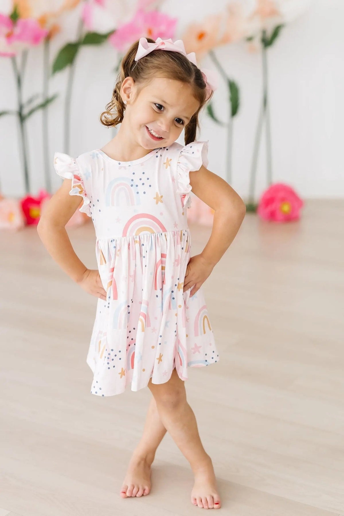 Mila & Rose ® Over the Rainbow Flutter Sleeve Twirl Dress - 