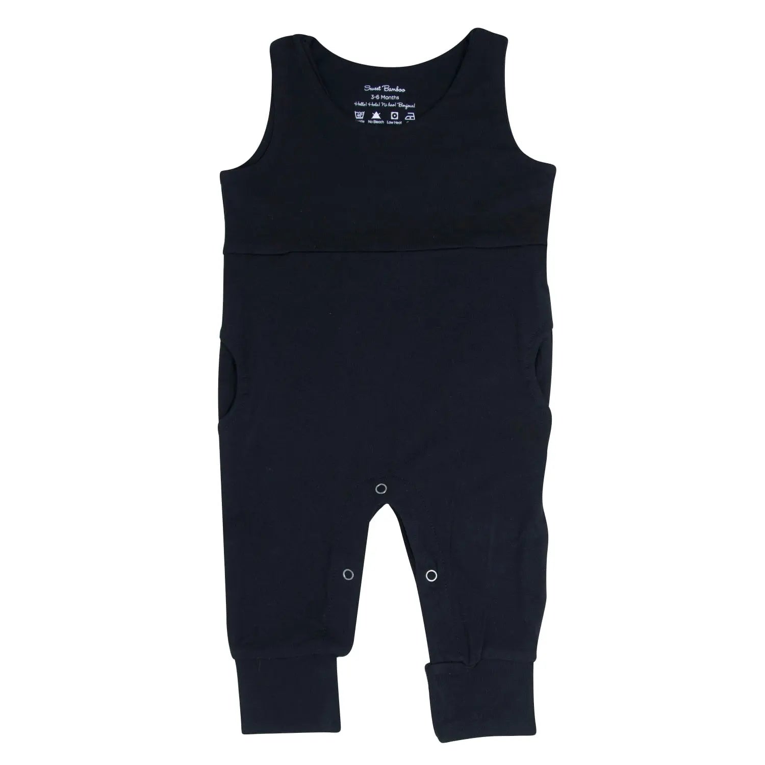 Blazing Black Overall for Trend Setters with Snap Closure and Cuffed Legs Sweet Bamboo