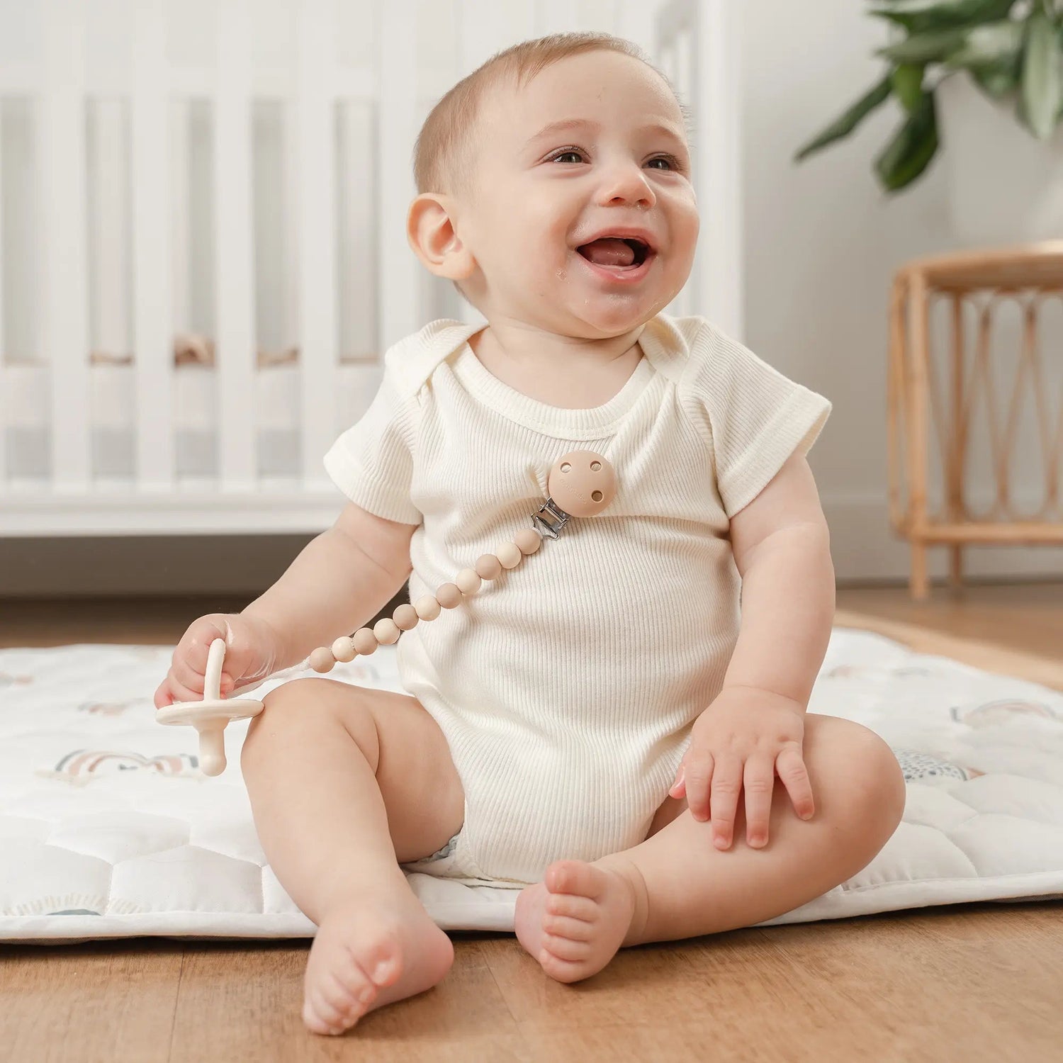 Comfy Cubs Pacifier Clips in Beige, Light Beige, & White, 2 Pack - 