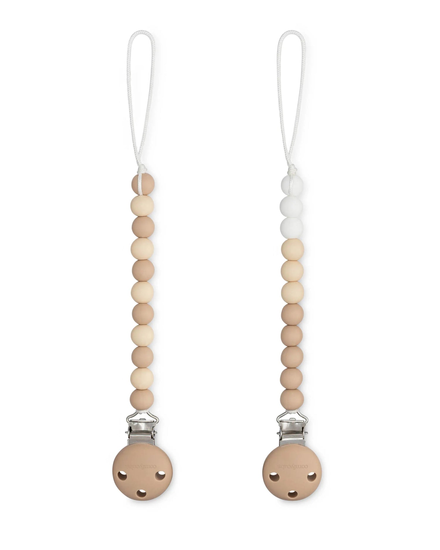 Comfy Cubs Pacifier Clips in Beige, Light Beige, & White, 2 Pack - 