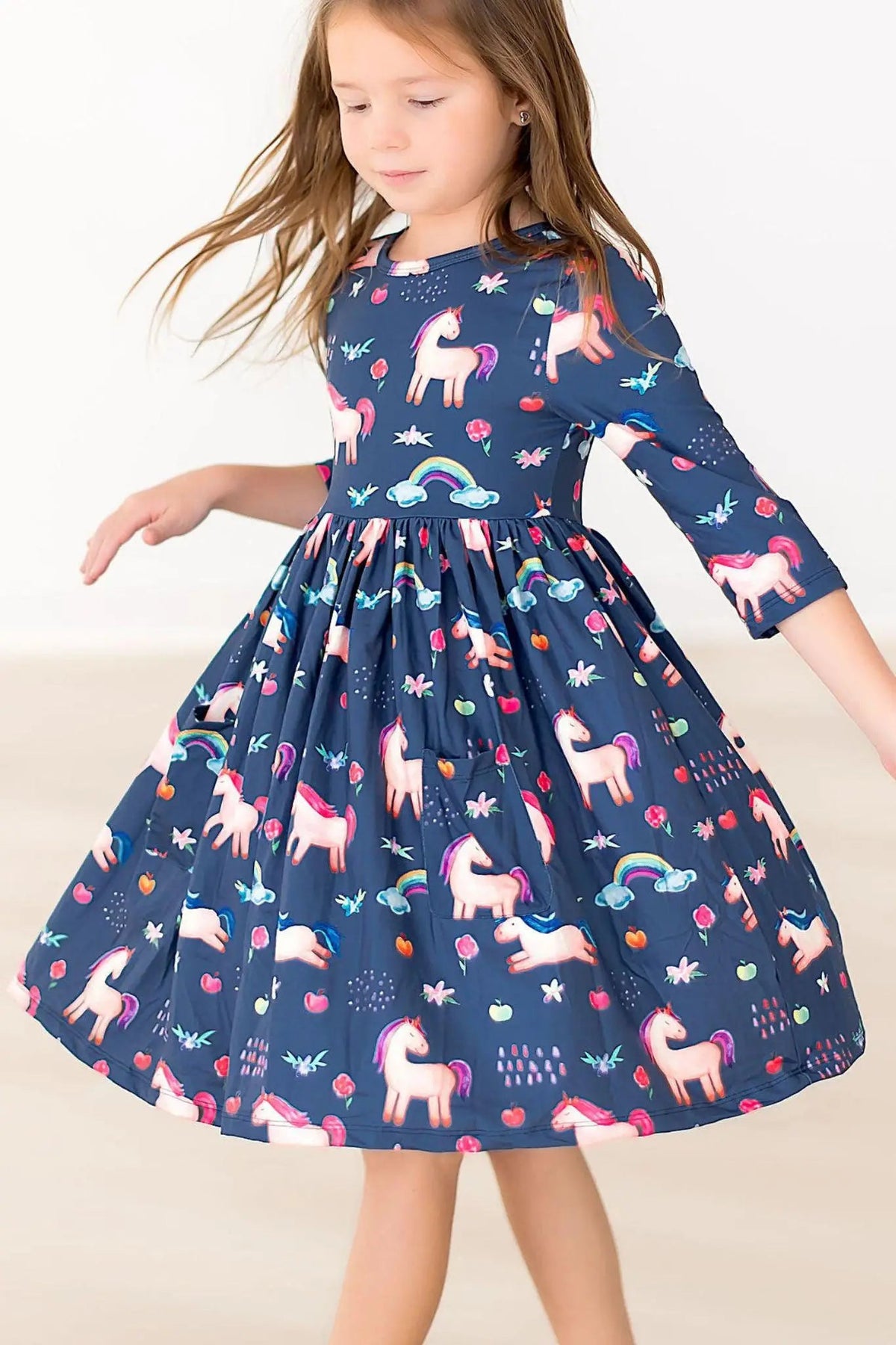 Mila & Rose ® Painted Skies 3/4 Sleeve Pocket Twirl Dress - 
