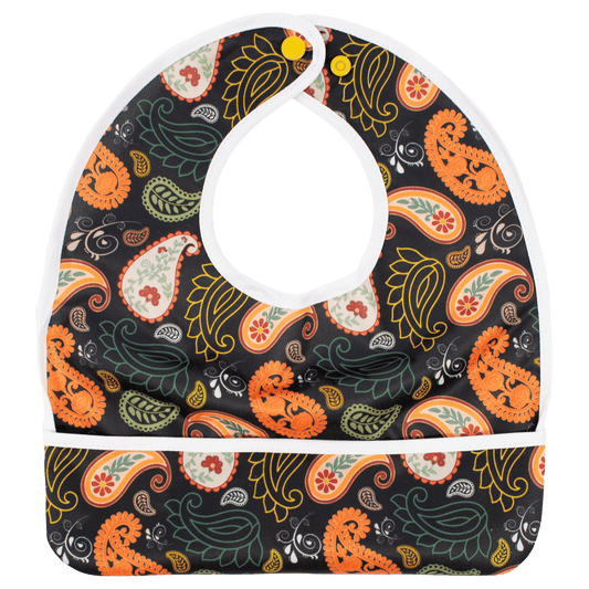 Paisley Flip Bib With Pocket Machine Washable Water Resistant Texas Tushies