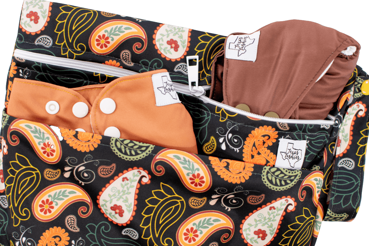 Texas Tushies Paisley Wet Bag Double Zipper Water Resistant Diaper Bag for Modern Parents - 