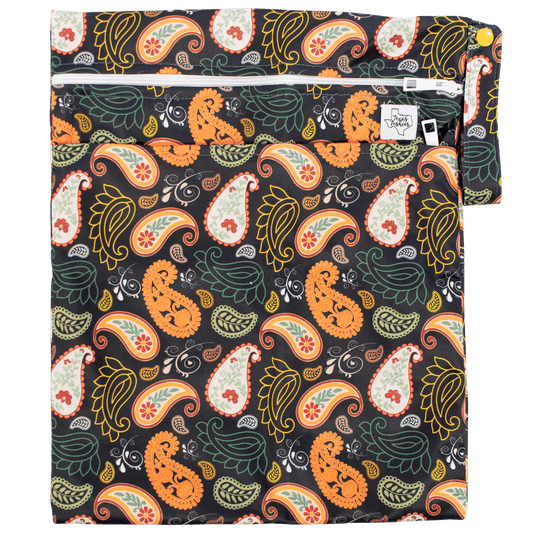 Paisley Wet Bag Double Zipper Water Resistant Cloth Diaper Bag 12 by 16 Inches Texas Tushies