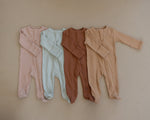 Mebie Baby Pale Pink Organic Cotton Ribbed Double Zipper Footed Baby Pajamas Mebie Baby - 