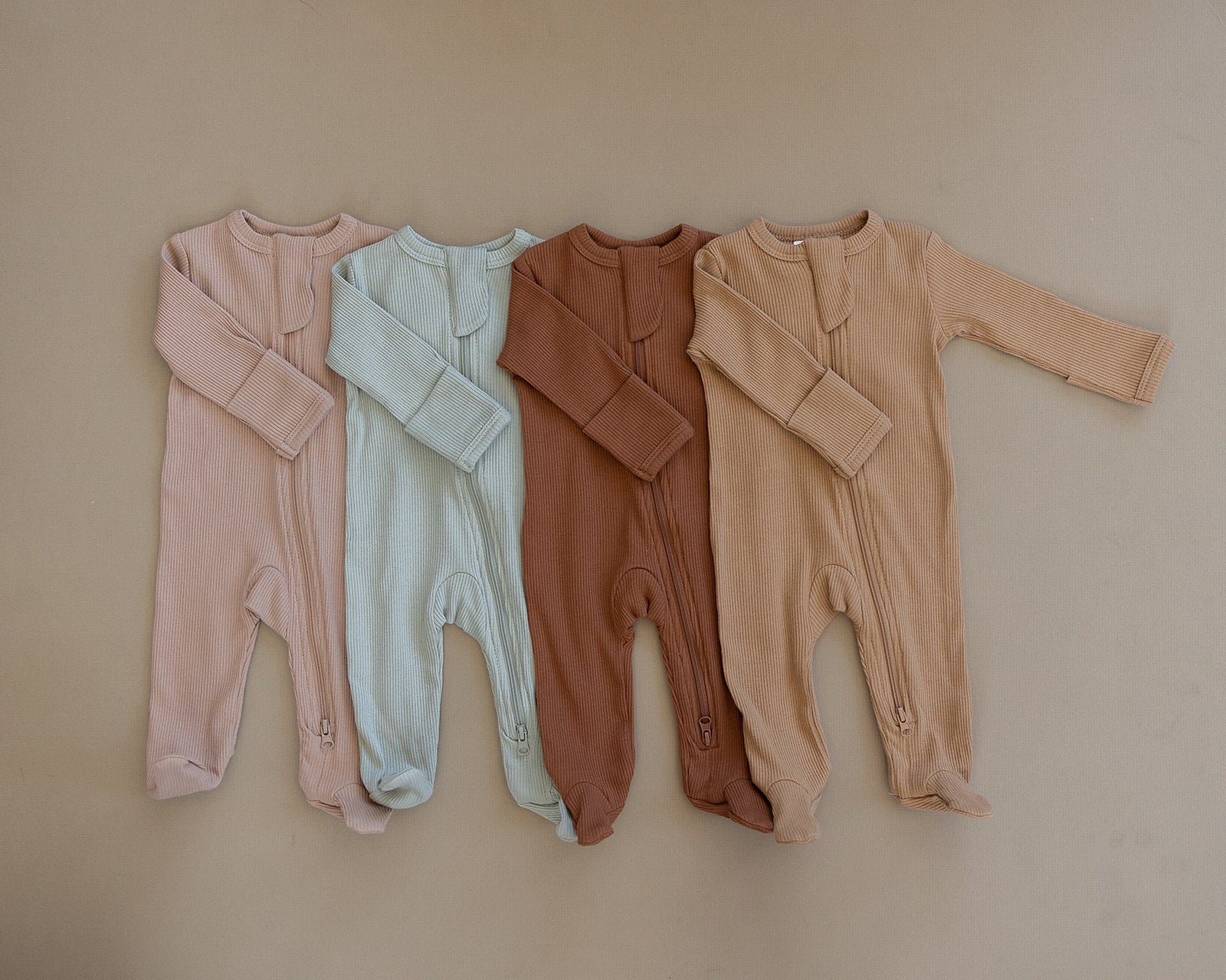 Mebie Baby Pale Pink Organic Cotton Ribbed Double Zipper Footed Baby Pajamas Mebie Baby - 