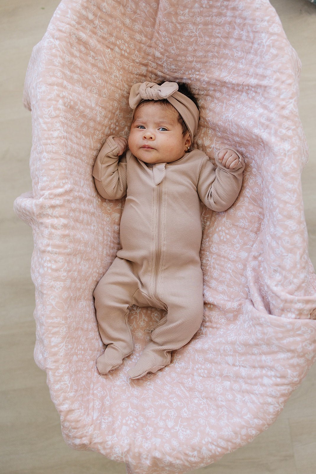 Mebie Baby Pale Pink Organic Cotton Ribbed Double Zipper Footed Baby Pajamas Mebie Baby - 