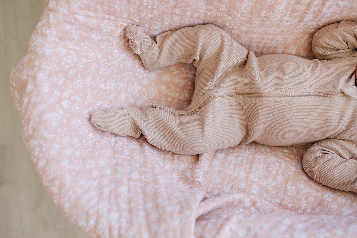 Mebie Baby Pale Pink Organic Cotton Ribbed Double Zipper Footed Baby Pajamas Mebie Baby - 
