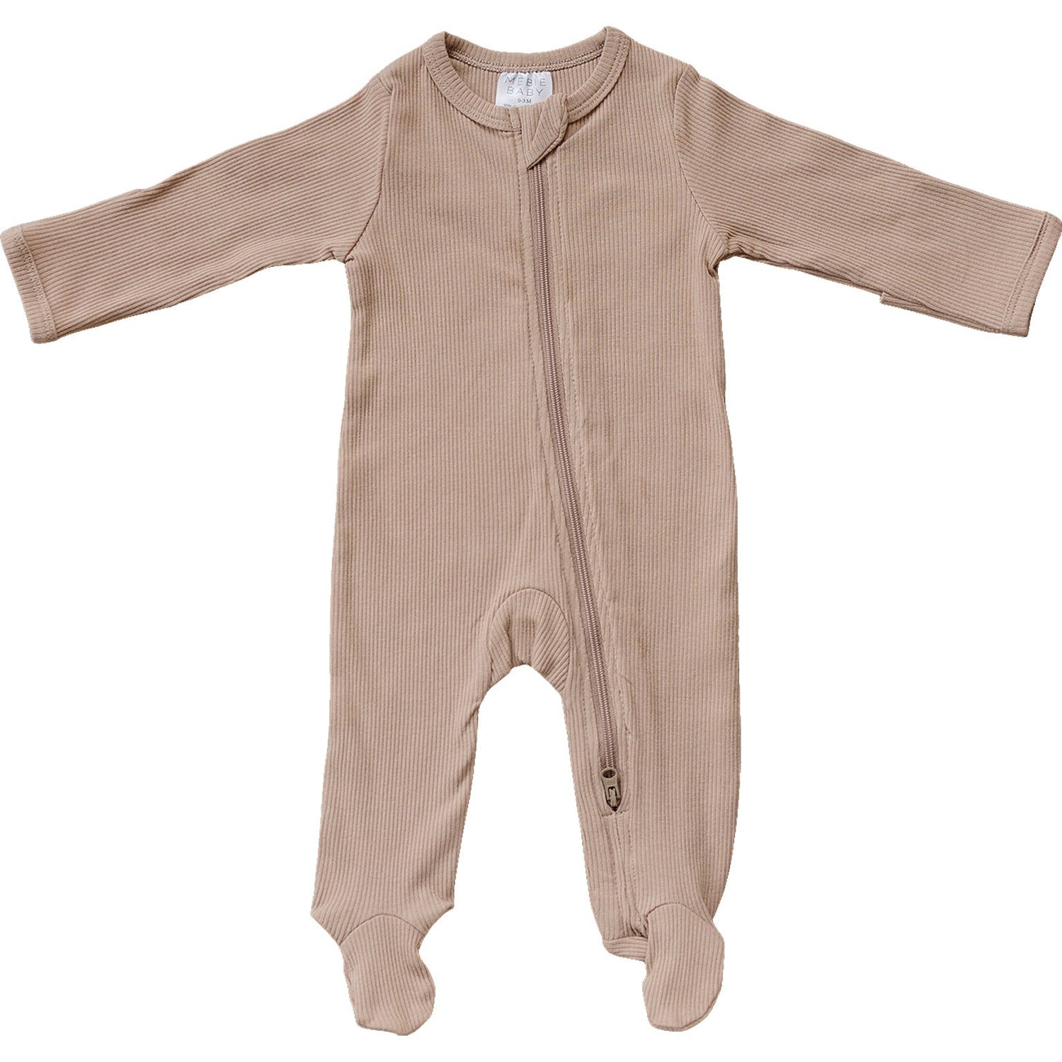 Mebie Baby Pale Pink Organic Cotton Ribbed Double Zipper Footed Baby Pajamas Mebie Baby - 