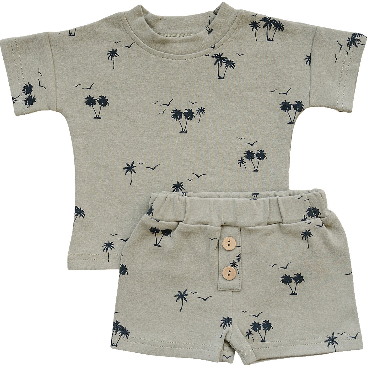 Mebie Baby Palm Tree Button Short Set For Babies And Toddlers Up To 6 Years - 