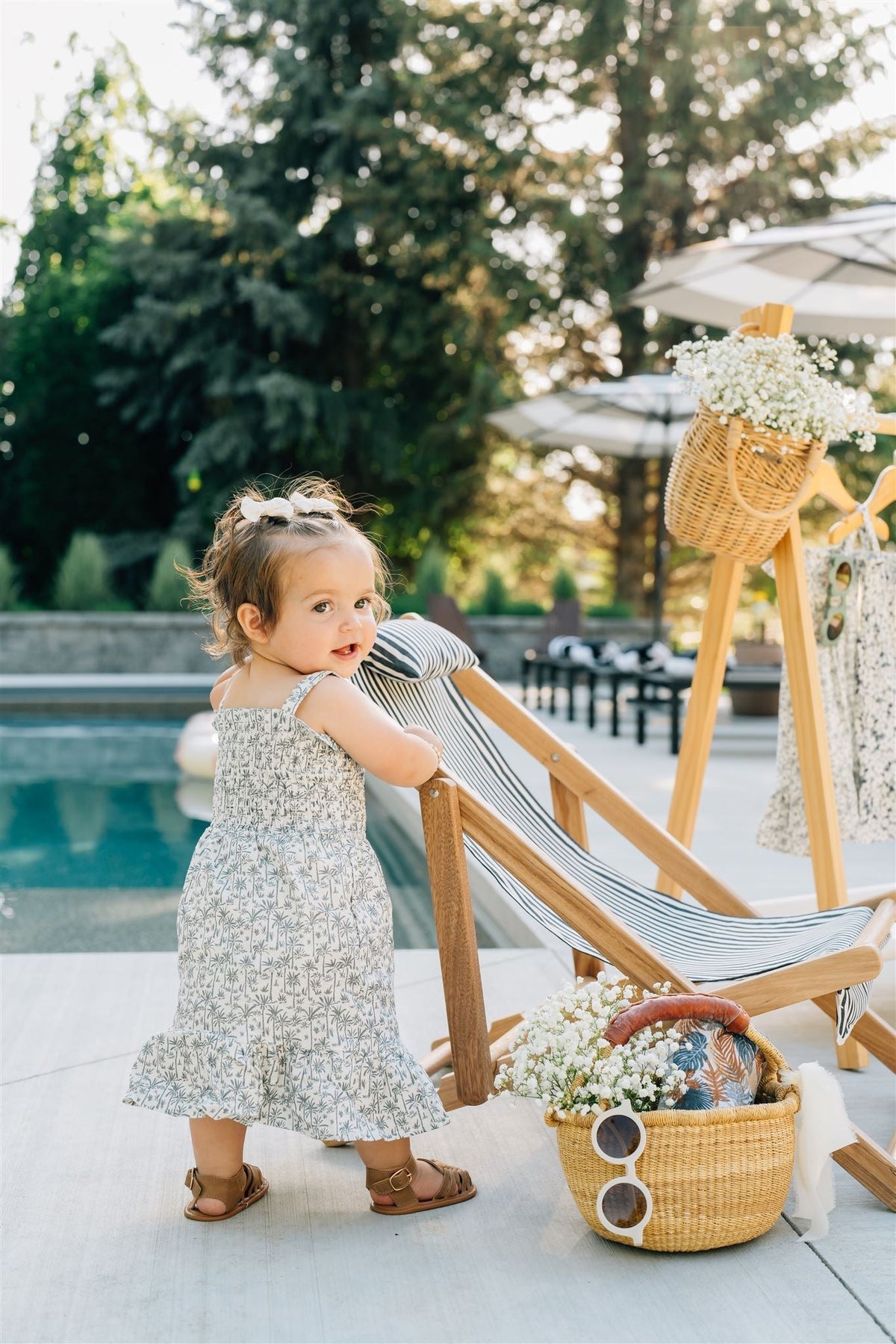 Mebie Baby Palm Tree Linen Dress for Baby by Mebie Baby Resort Wear - 