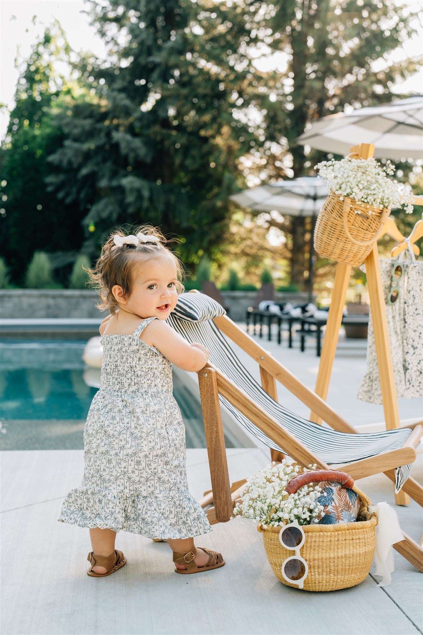 Mebie Baby Palm Tree Linen Dress for Baby by Mebie Baby Resort Wear - 