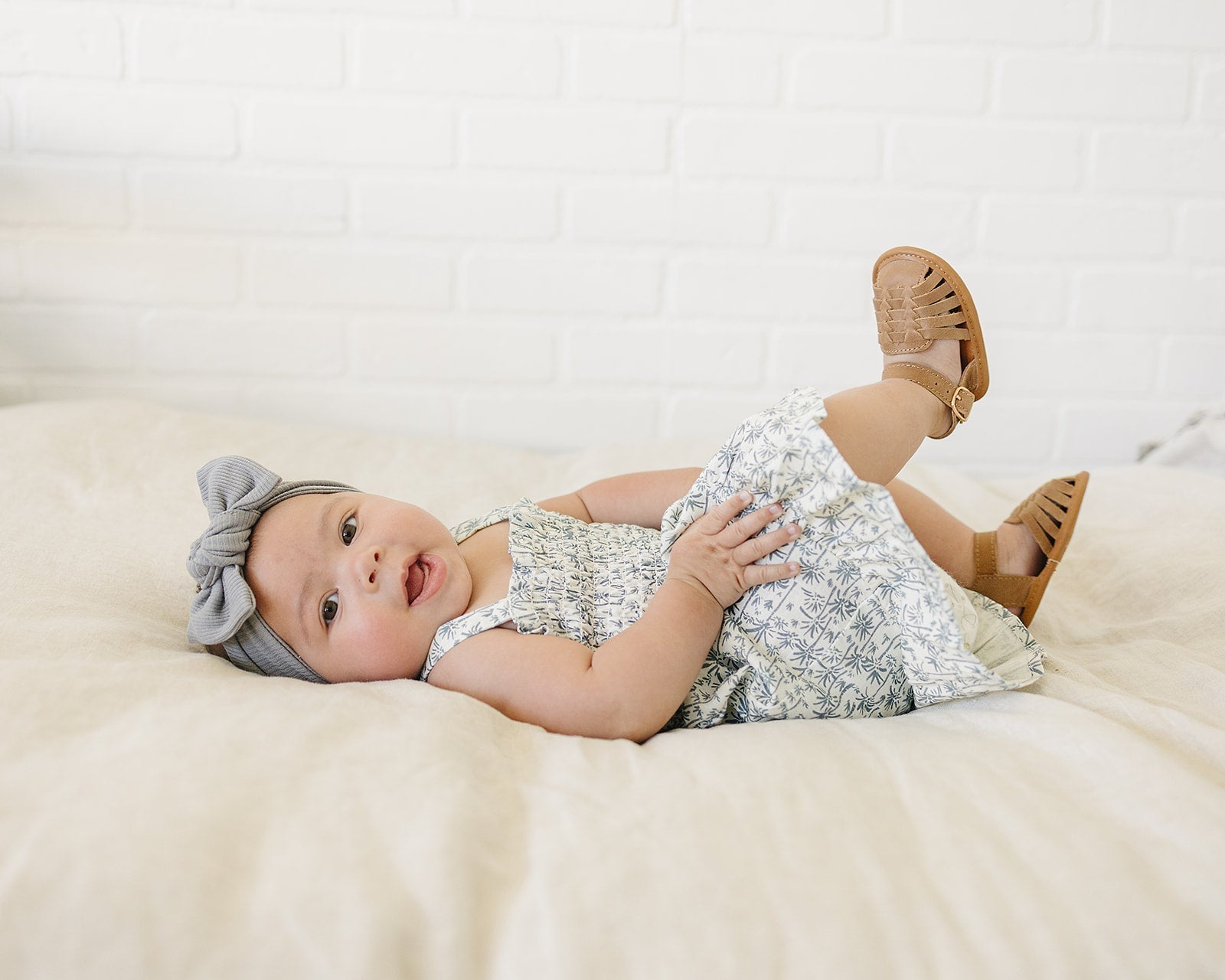 Mebie Baby Palm Tree Linen Dress for Baby by Mebie Baby Resort Wear - 