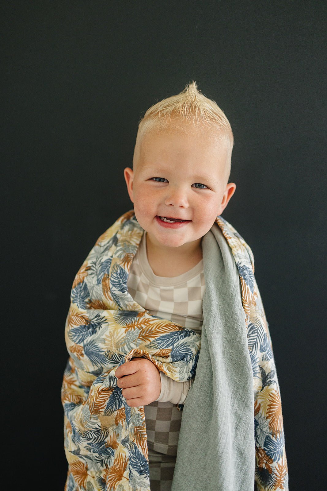 Mebie Baby Paradise Palms+ Dusty Blue Muslin Quilt - 