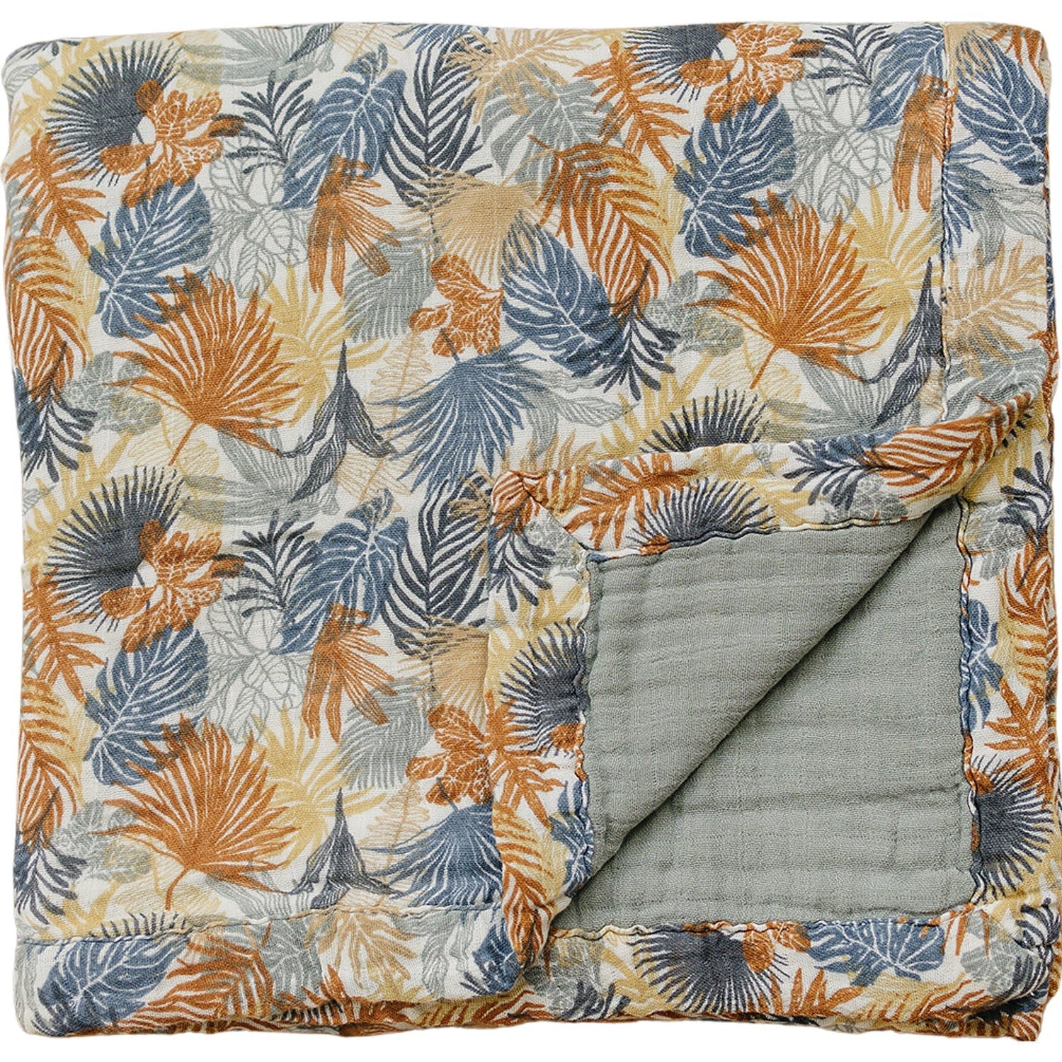 Mebie Baby Paradise Palms+ Dusty Blue Muslin Quilt - 