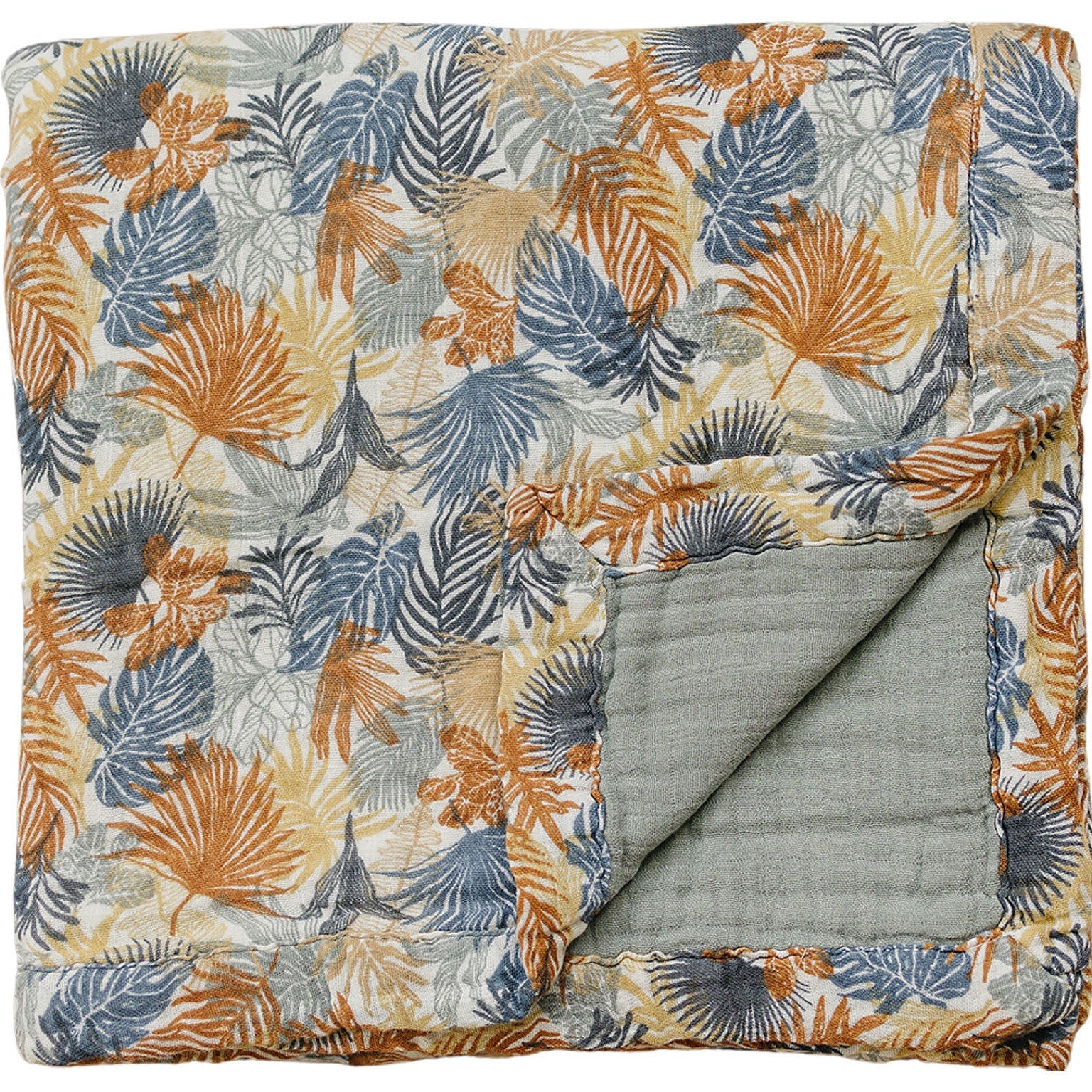 Mebie Baby Paradise Palms+ Dusty Blue Muslin Quilt - 
