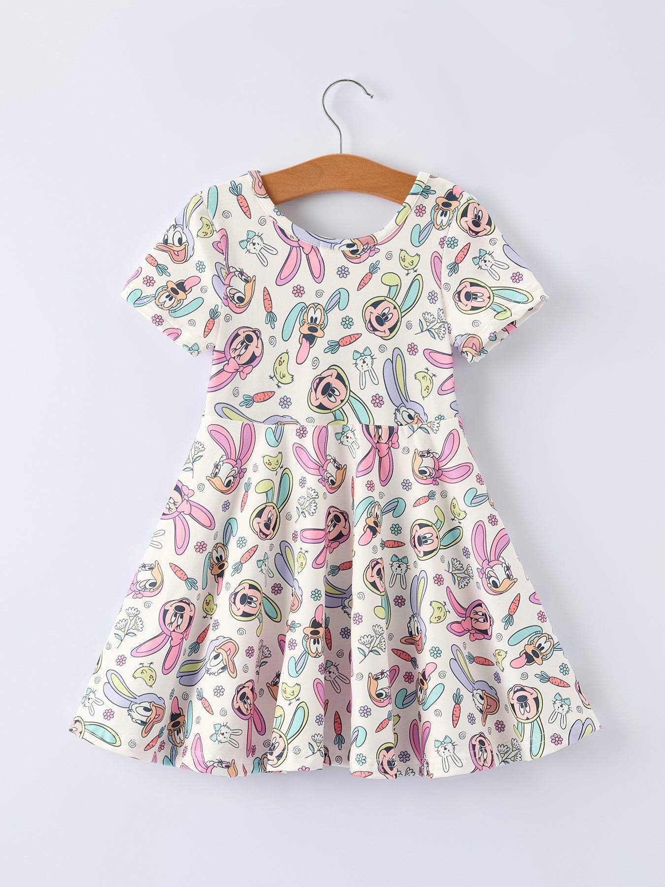 Rylee Faith Designs Pastel Character Pattern Short Sleeve Girls Dress - 