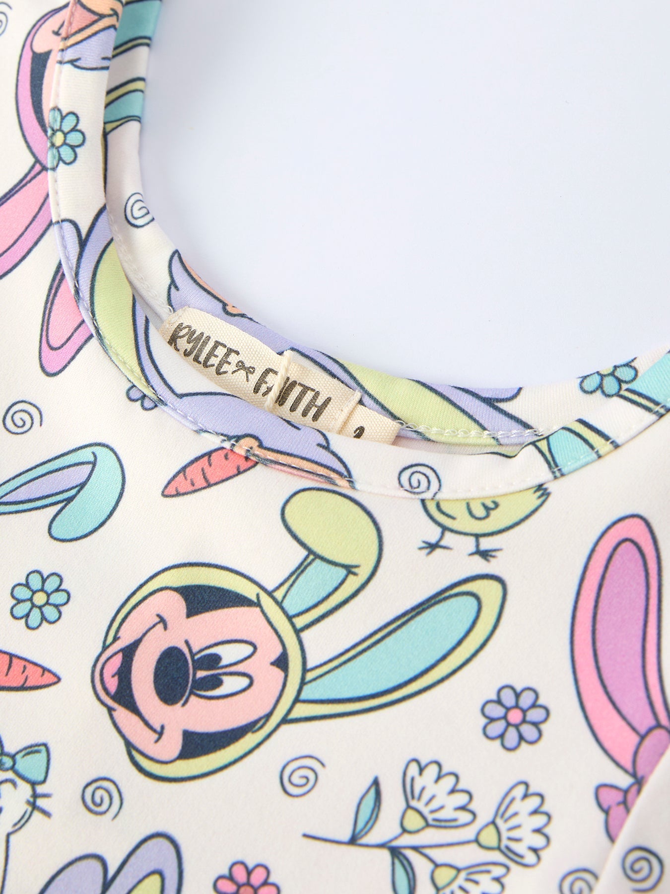 Rylee Faith Designs Pastel Character Pattern Short Sleeve Girls Dress - 