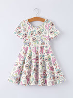 Rylee Faith Designs Pastel Character Pattern Short Sleeve Girls Dress - 