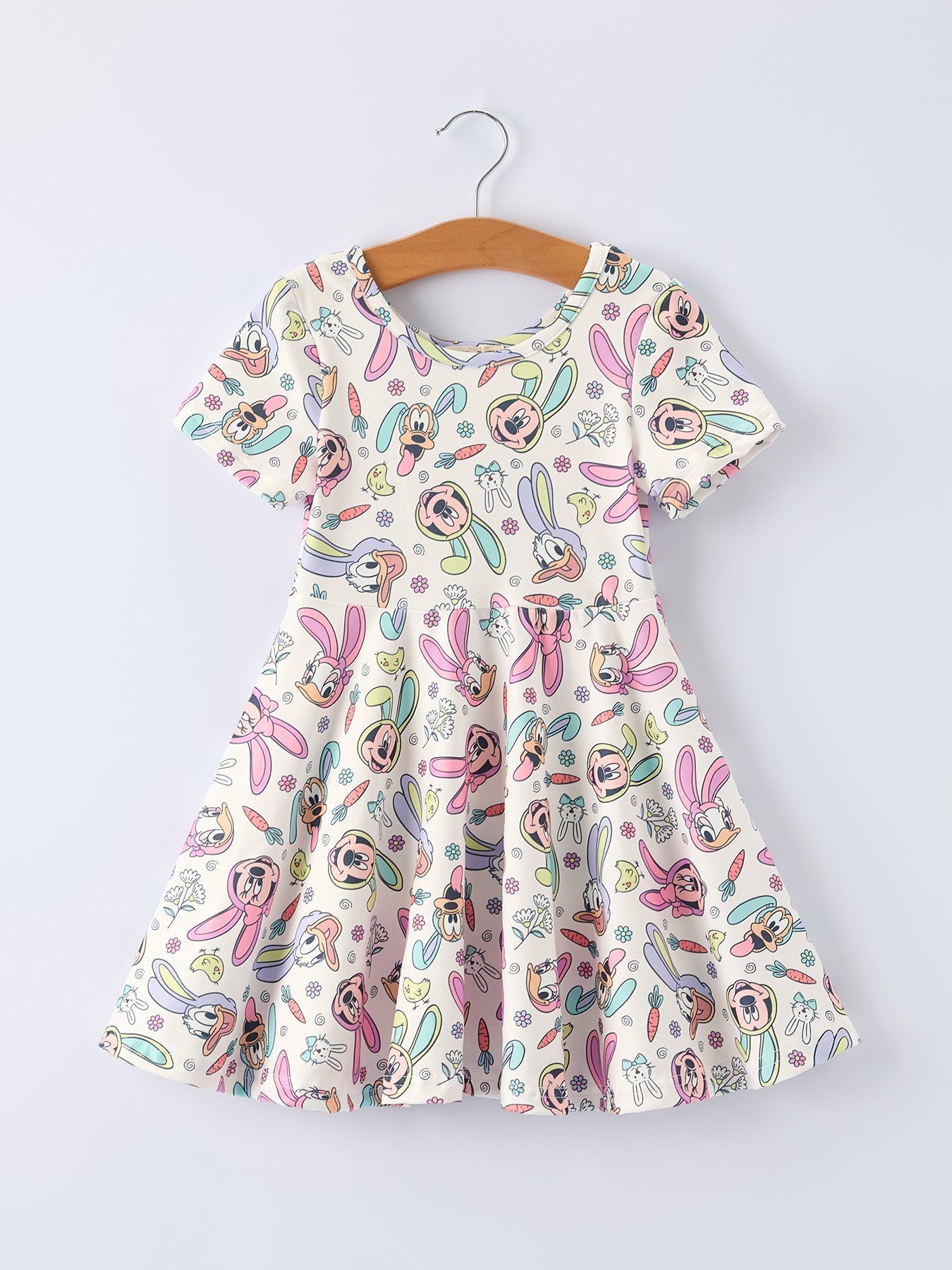 Rylee Faith Designs Pastel Character Pattern Short Sleeve Girls Dress - 