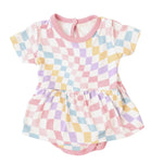 Bestaroo Pastel Checks Bamboo Baby Bodysuit Dress Snap Closure - 