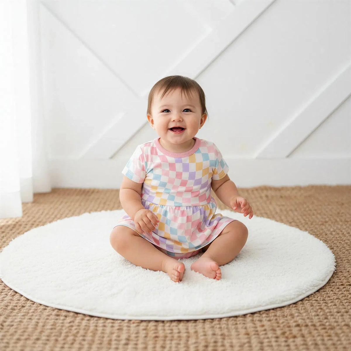 Bestaroo Pastel Checks Bamboo Baby Bodysuit Dress Snap Closure - 