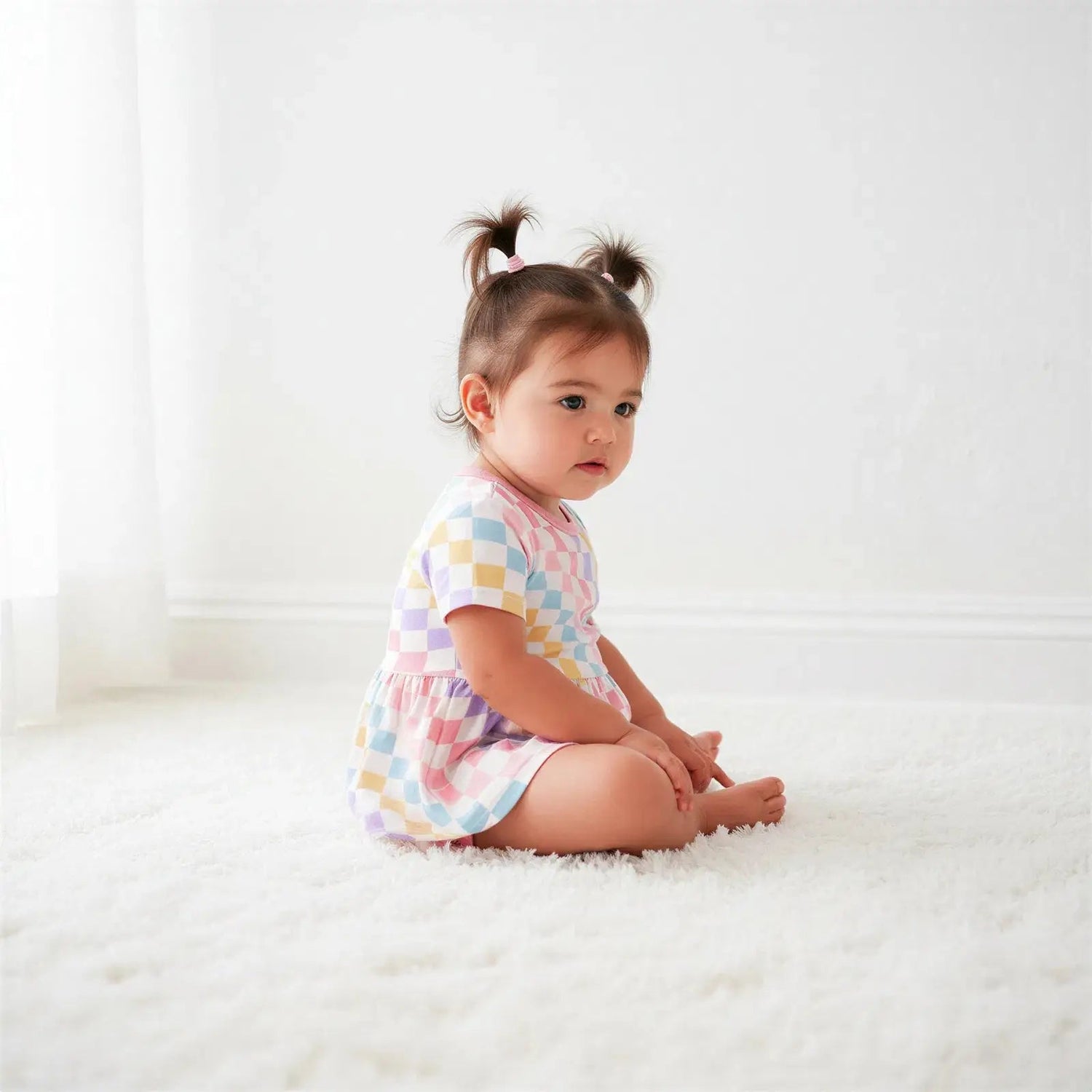 Bestaroo Pastel Checks Bamboo Baby Bodysuit Dress Snap Closure - 