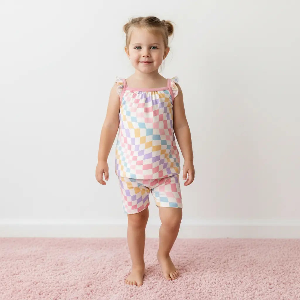 Pastel Checks Tank & Shorts - Baby & Toddler Clothing, Textile, Pink, Child, One-piece garment | Everetts Place