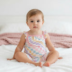 Bestaroo Pastel Checks Bamboo Flutter Sleeve Tank Tops And Shorts Set For Baby - 